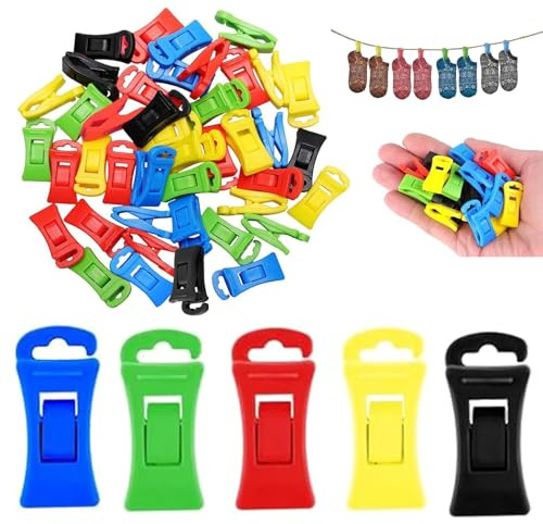 YOYEAH Sockenklammern für Waschmaschine und Trockner, 100 Stück Sockenhalter Clips, Bunte Sockenclips aus Kunststoff zum Organisieren & Aufbewahren, rutschfest