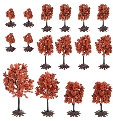 Dophee 16PCS Mixed Model Trees, Orange Ho Scale Trees Landscape Model Diorama Tree for DIY Crafts Miniature Architectural Landscape Railroad Scenery, 1.57-5.51inch(4-14cm)