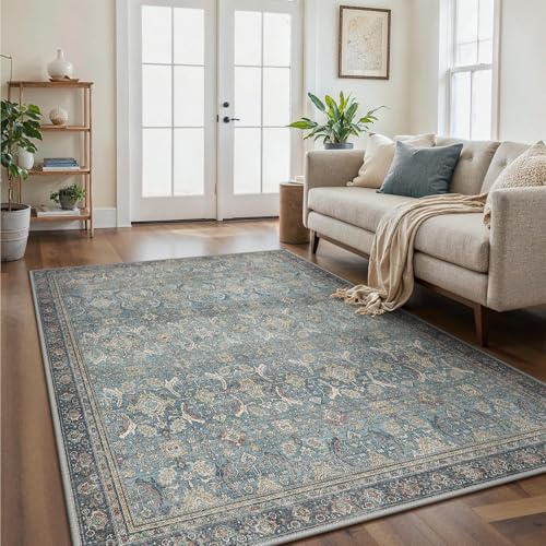 GENIMO Teppich Wohnzimmer 160X230 cm Vintage Waschbar Antikes Marineblau | Boho Vintage Orientalischer Teppiche, Kurzflor Wohnzimmerteppich, Rutschfest Carpet, Groß für Schlafzimmer, Esszimmer, Büro