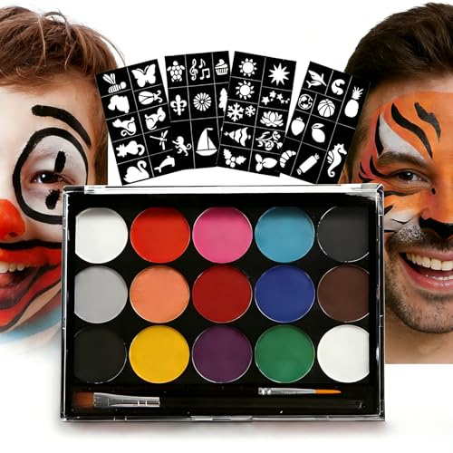 Kit de maquillage pour le visage 15 couleurs Kit de maquillage pour enfants et adultes Convient pour les fêtes et les événements artistiques Halloween, Nouvel An, Pâques et spectacles