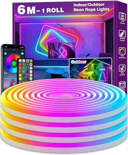 6m Neon Led Strip,Flexible Neon LED Streifen,Control with App/Remote,Multiple Modes,Music Sync Gaming RGB Led Strip Lights
