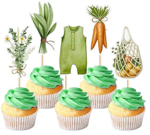 Blumomon 30Stk Gärtner Baby Torten Deko Karotten Gemüse Blumen Cupcake Toppers Garten Theme Kuchen Dekorationen für Kindergeburtstag Party Dekorationen