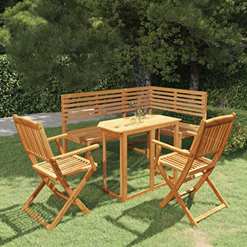 Holamys 4-TLG. Bistro-Garnitur Massivholz Akazie, geölt, wetterfest, klappbar für Garten, Terrasse und Balkon, komplettes Outdoor Möbel Set mit Tisch, Eckbank und 2 Stühlen