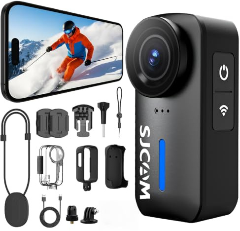 SJCAM C110 Mini Action Cam 4K Bodycam Magnetica, Autonomia 200 Min, 5G | Stabilizzazione EIS, Grandangolo 135°, Zoom 8x, Subacquea 30M, Combo Kit per Vlogging e Viaggi, Solo 5G