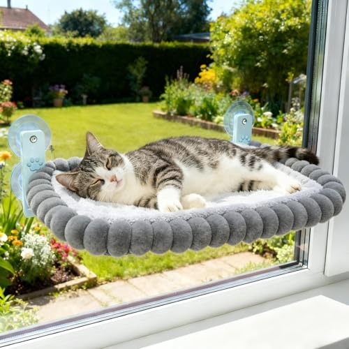 SilverChry Lit pour Chat avec Housse réversible et ventouses, Cadre en Acier Robuste, Maintien jusqu'à 18 kg, pour Chats domestiques et Petits Chiens (Gris)