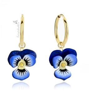 Handbemalte Emaille Stiefmütterchen Creolen Veilchen Blumen vergoldete Ohrringe (Vergoldetes Kupfer (Gold))