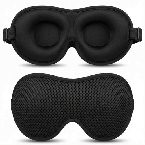 Masque de Sommeil Respirant 3D Obscurité Totale - Masque de Nuit Cache Yeux pour Dormir Homme Femme - Bandeau Yeux Sommeil Ultra Confortable Voyage Avion Relaxation Méditation (NOIR)