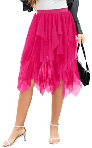 Sopesil Gonna Tulle Donna tutù da Donna con Design Asimmetrico Midi a Strati a Linea-A con Vita Elastica Adatta per Feste Cene e Carnevale Taglie S-3XL