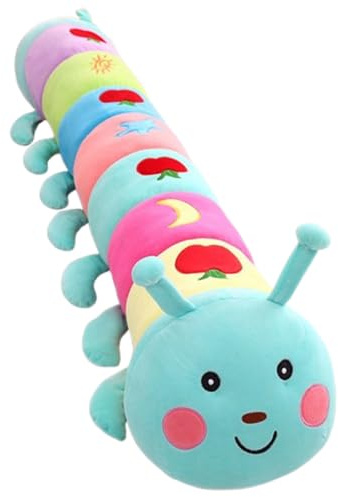 JORCEDI Raupe Kuscheltier,Weiches Süßes Buntes Raupenspielzeug, Raupe Stofftier,Plüschraupe mit Früchten auf dem Rücken,Weiches langes Wurfkissen,Geschenk für Kinder Mädchen Jungen (65cm,Grün)