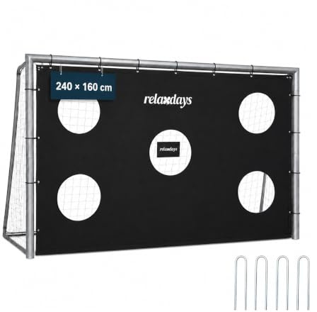 Relaxdays Fußballtor, ohne oder mit Torwand, PE-Netz & Stahl, grau | mit Erdhaken, Garten, großes Spieltor, Größenwahl