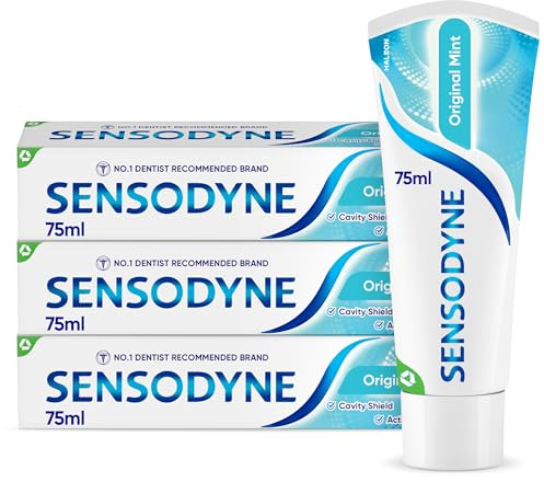 Sensodyne Sensitive Toothpaste Daily Care Original Mint 75 ml Pack Of 3 | Sensitive teeth toothpaste, daily care, fluoride, mint flavour, 24/7 sensitivity protection with twice daily brushing