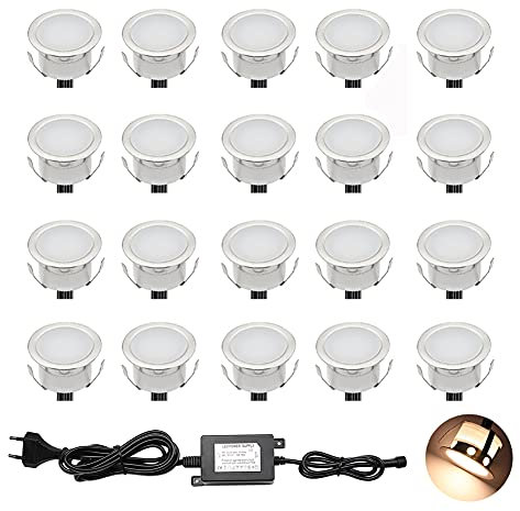 CHNXU 20er Set LED Einbaustrahler Warmes Weiß Bodeneinbaustrahler 12V Ø30mm Deckenspots 0,6W 9LM Terrassenbeleuchtung Außen IP67 Wasserdichte LED Bodenleuchten Treppen Beleuchtung