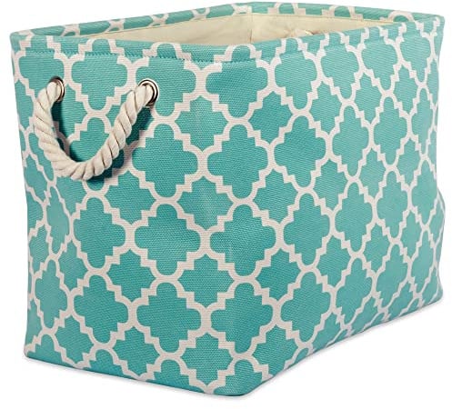 DII Printed Polyester, Collapsible and Convenient Storage Bin to Organize Office, Bedroom, Closet, Kid's Toys, Laundry -Large Rectangle, Aqua Lattice,CAMZ37861