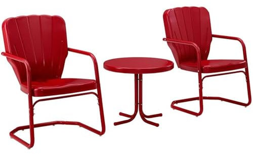 Crosley Furniture Ridgeland KO10012RE 3er Set Stuhl und Beistelltisch Metall Rot