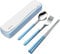 DEVICO Posate da Viaggio, Posate Acciaio Inox 18/8, 4 Pezzi Posate da Campeggio con Forchetta, Cucchiaio, Bacchette e Custodia (Azzurro)