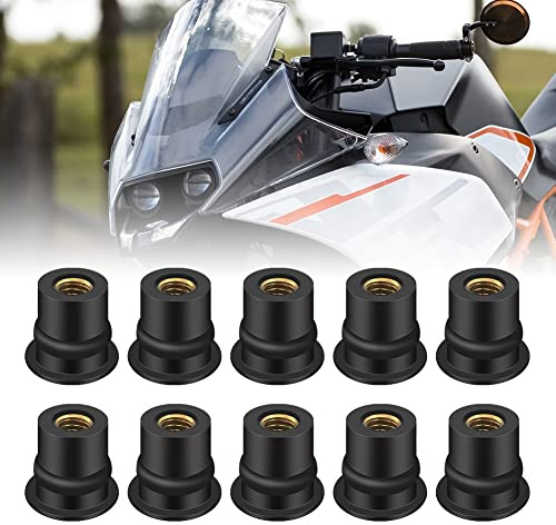 Alpha Rider Wellnut-Windschutzscheibe, M6, 6 mm, Universal-Muttern, aus Gummi, für Motorrad, Schwarz, 10 Stück