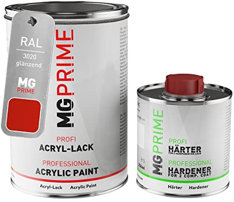 MG PRIME RAL 3020 Verkehrsrot/Traffic red glänzend Acryl-Lack 1,5 Liter / 1500 ml Dose inkl. Härter