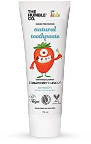 The Humble Co. Natürlich Zahnpasta mit Fluorid für Kinder (1 x75ml) | Erdbeere | Umweltfreundlich, Vegan, Zuckerfrei, von Zahnärzten empfohlen - Verhindert Mundgeruch, Karies, Plaque