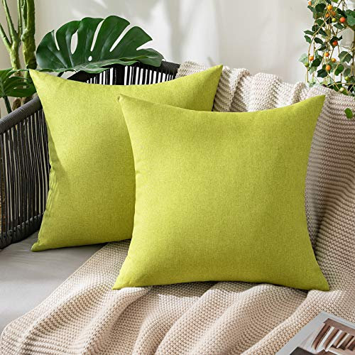 MIULEE 2er Set Wasserdicht Kissenbezug Outdoor Sofakissen Dekokissen Modern Kissenbezüge Dekorativ Kissenhülle Deko aus Polyster Leinen-Optik für Garten Sofa Wohnzimmer Bett 45x45 cm Vegetation Grün