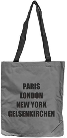 WB wohn trends Reflektor-Tasche Gelsenkirchen - Paris London New York, grau-Silber REFLEKTIERT! Einkaufs-Beutel mit Innentasche, Einkaufstasche Tragetasche Shopper Shopping-Bag Ruhrpott