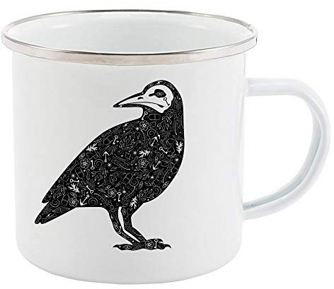 Tasse im Retro-Stil, emailliert, mit Humor, Motiv: Rabe, Ref. 1818