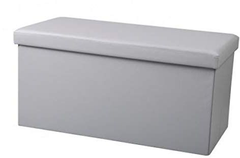 NIGMA PU Folding Ottoman Storage Box Seat Stool Home Chair Footstool Storage Bench (Light Grey, Rectangle - 76cm x 37.5cm x 37.5cm)