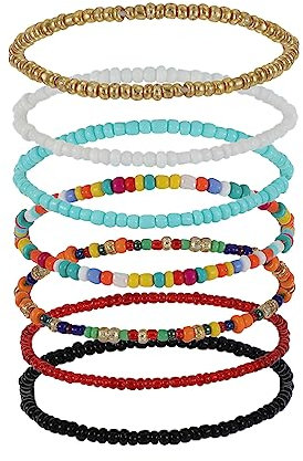 Holibanna 7Pcs Boho Bunte Perlen Stapelbar Armband Handgelenk Ketten Einzigen Schicht Armbänder für Frauen