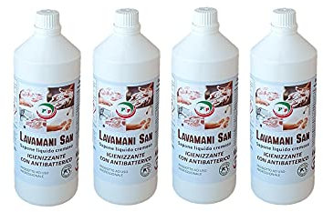 PIP Sapone Cremoso Igienizzante con Antibatterico Lavamani San, Kit 4pz. da 1L, PH Fisiologico, Protezione Mani, Idoneo HACCP, Ricarica Risparmio