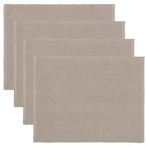 LINUM Uni 4-er Pack Tischsets 35x46 cm, 100% Gerippte Baumwolle, Abwaschbar, Maulwurfbraun