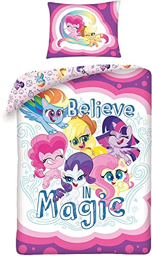 Halantex - MLP2004BL - Bettwäsche-Set My Little Pony Friendship Freundschaft mit wendbarem Beutel Bettbezug und Kissenbezug - Mehrfarbig - 100% Baumwolle - 140 x 200 cm + 70 x 90 cm