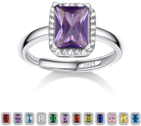 Bestyle Ring Silber 925 Frauen Bling Mondstein Februar Damenring Verstellbar Fingerring mit Amethyst Lila Heilstein Modeschmuck für Mädchen