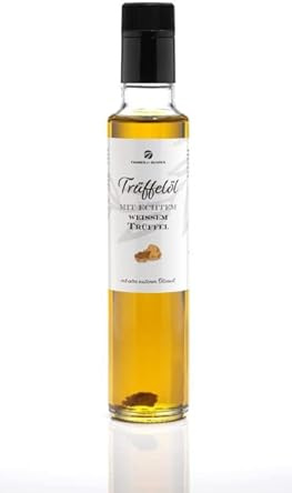 Huile de truffe blanche avec véritable truffe blanche 250 ml d'huile d'olive pour sauces et affiner les plats. Convient aux régimes végétaliens et sans gluten