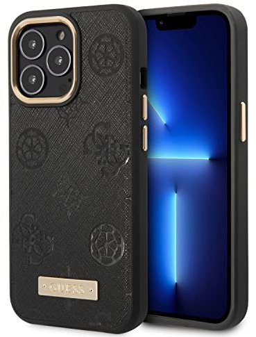GUESS GUHMP13LSAPSTK Hülle für iPhone 13 Pro / 13 6,1 Schwarz hardcase Peony Logo Plate