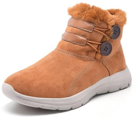 Puxowe Damen Winterstiefel Fell Gefütterte Warme Winterschuhe Stiefel Comfy Wasserdicht Winter Boots Schuhe 42 EU Brown