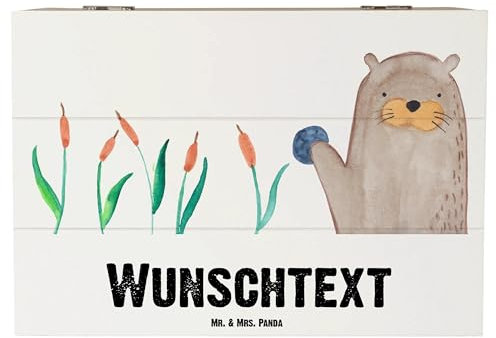 Mr. & Mrs. Panda personalisierte holzkiste Otter Stein 22 x 15 cm - Geschenke, Fun Facts, kiste, Witzige Fakten, Erinnerungsbox Hochzeit personalisiert, Seeotter, Hochzeitsbox, Geschenkbox, Pflanzen