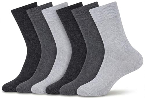 ZRWASKA® Diabetic Socks For Men Wide Elastic Cotton Neuropathy Loose Top Soft Grip Oedema Friendly Swollen Feet Legs non elastic socks Size UK 6-11 (6 Pairs - Gray T&S)
