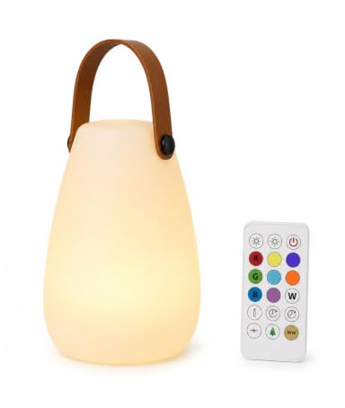 FLINQ Tischlampe Kabellos Fiji - Akku LED Tischleuchte RGB & Warmweiß | Stimmungslicht für innen & außen (IP44) mit RGB-Farben & Warmweiß 2700K - bis 13 h Akku, inkl. Fernbedienung, nur 12 x 20 cm
