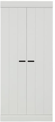 WOOOD Connect Kleiderschrank 2 Türig, Niedriger Garderobenschrank aus Kiefer und Melamin mit Schublade Connect-Schrankwand - Weiß - 175x77x56 cm