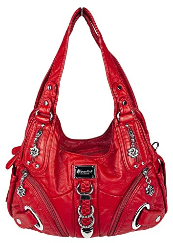 kennydoo Damen Handtasche/viele Fächer/Schulter-Trageriemen/modern & sportlich / AK11282- (rot)