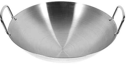 Housoutil 1 x 28 cm Edelstahl-Wok, Wok-Kochpfanne mit rundem Boden, Doppelgriff, Hot Pot Bratpfanne, Multi-Koch-Wok für Küche, Zuhause, Restaurant (Silber)