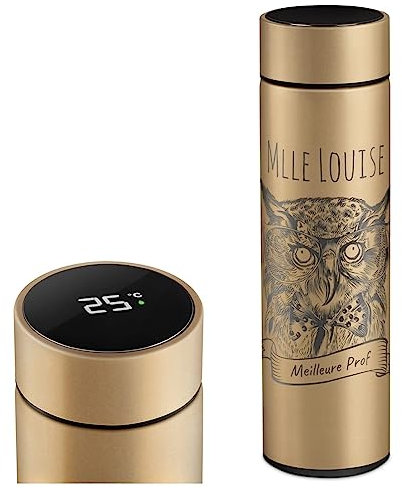 Maverton Mug de voyage avec gravure pour femme - Bouteille isotherme 450ml pour elle - Thermos personnalisé avec Affichage de la température LED - pour anniversaire - Noël - Meilleur Prof