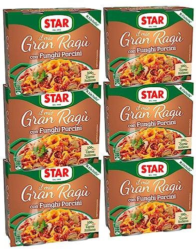 Star Il Mio Gran Ragù con Funghi Porcini Sugo Pronto con Pomodoro e Carne Italiana Conserva Senza Glutine - 12 Lattine da 180g