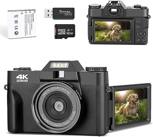 NBD DFDWETGFGGJFJHGJK 4K Digitalkamera für Fotografie und Video [Autofokus & Anti-Shake], WiFi, 16-facher Digitalzoom, 180 Grad umgekehrter Bildschirm, 32 G Micro-Karte