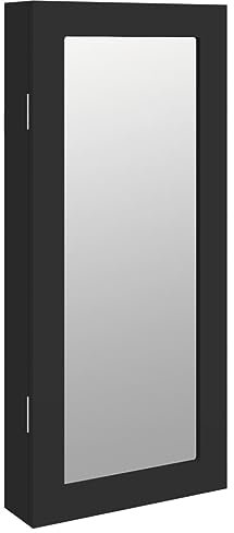 vidaXL Armoire à bijoux avec miroir murale noir 30x8,5x67 cm, armoire à bijoux, organisateur de bijoux, armoire à bijoux avec miroir