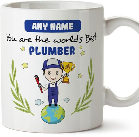 MUGFFINS Personalised Mug for Plumber Man - in English - You are World's Best - Funny Custom Gift for Colleagues - Ceramic 11oz Mug