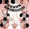 Jobkoo Rose Gold Birthday Decorations for Women Black Rosegold Birthday Party Balloons Rosegold Happy Bithday Banner Sash Cake Topper Fringe Curtain Foil Balloon for Girls Birthday Party Supplies