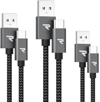 RAMPOW USB C Kabel, [3Pack 0.2M+1M+2M] iPhone 15 Ladekabel 3A, Typ C Schnellladekabel QC 3.0 für iPhone 15/15 Pro, Samsung Galaxy S22/S21/S20/Note10 - Grau, Nylon