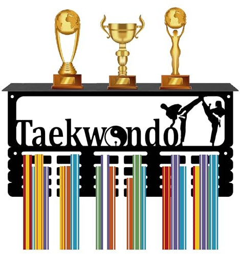 CREATCABIN Taekwondo-Medaillenhalter,Trophäenregal,Medaillenaufhänger,Display Mit Regalständer,Sport,4 Reihe,Wandhalterung,Für Gymnastik,Fußball,Laufen,Schwimmen,Auszeichnungenständer,140x20x10cm