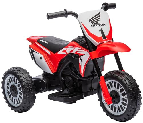 HOMCOM Moto Cross électrique pour Enfant, Licence Honda CRF450RL, Moto électrique Enfants avec Effets sonores, 3 Roues, Vitesse 3 km/h, Batterie 6V, pour 18-36 Mois, Rouge