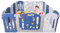 Aufun Laufstall Baby Laufgitter Faltbar Baby Absperrgitter mit Tür und Spielzeugboard, 14+2 Panel Blu+Weiß Baby Absperrgitter, Krabbelgitter kunststoff(14 Stück)